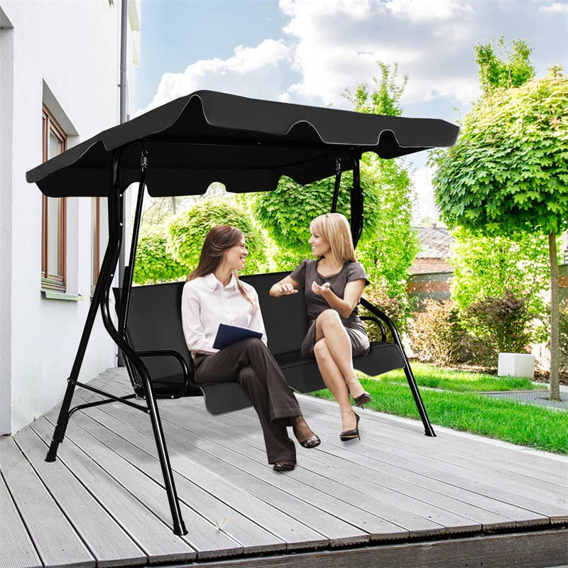 3-Person Cushioned Metal Outdoor Patio Porch Swing Chair Bench Glider with Adjustable Awing Canopy