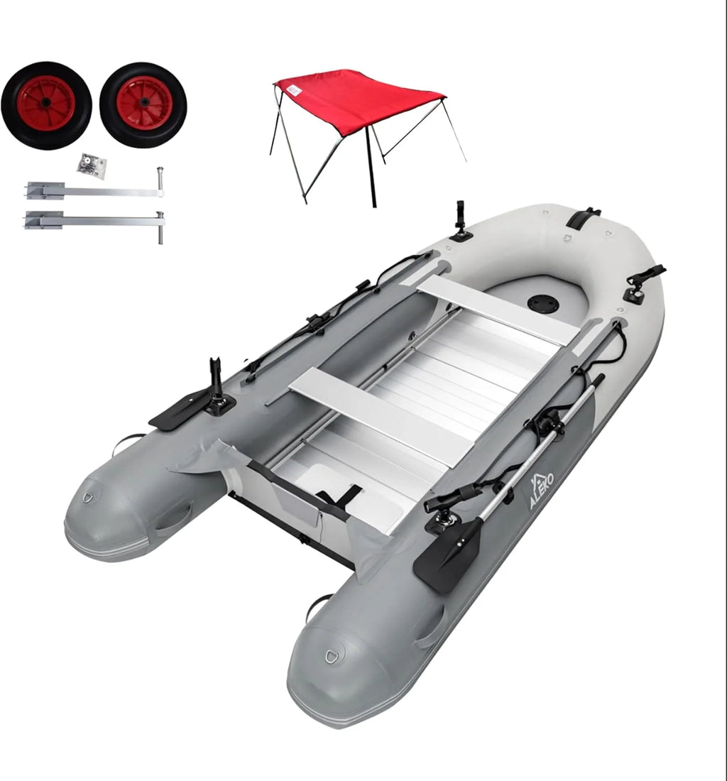 Inflatable Boat | Yacht Dinghy Tender Raft | Multi Person Fishing Boat | Aluminum Floor Oars | Fishing Rod Holders | Heavy-Duty PVC | 2024 Model |