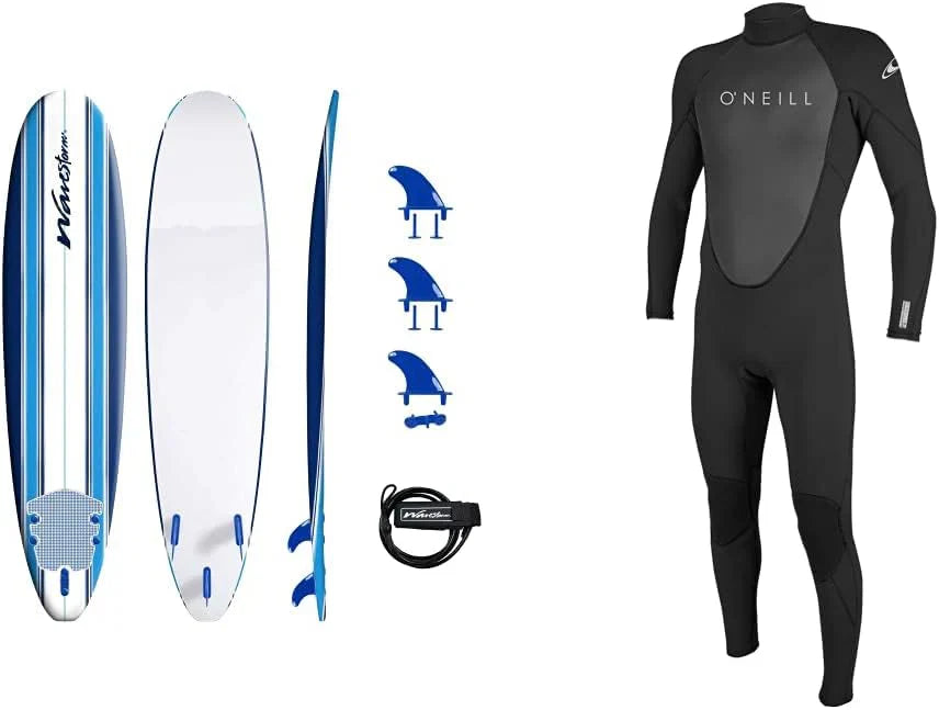 Wavestorm 8ft Classic Surfboard // Foam Wax Free Soft Top Longboard for Adults and Kids of All Levels of Surfing