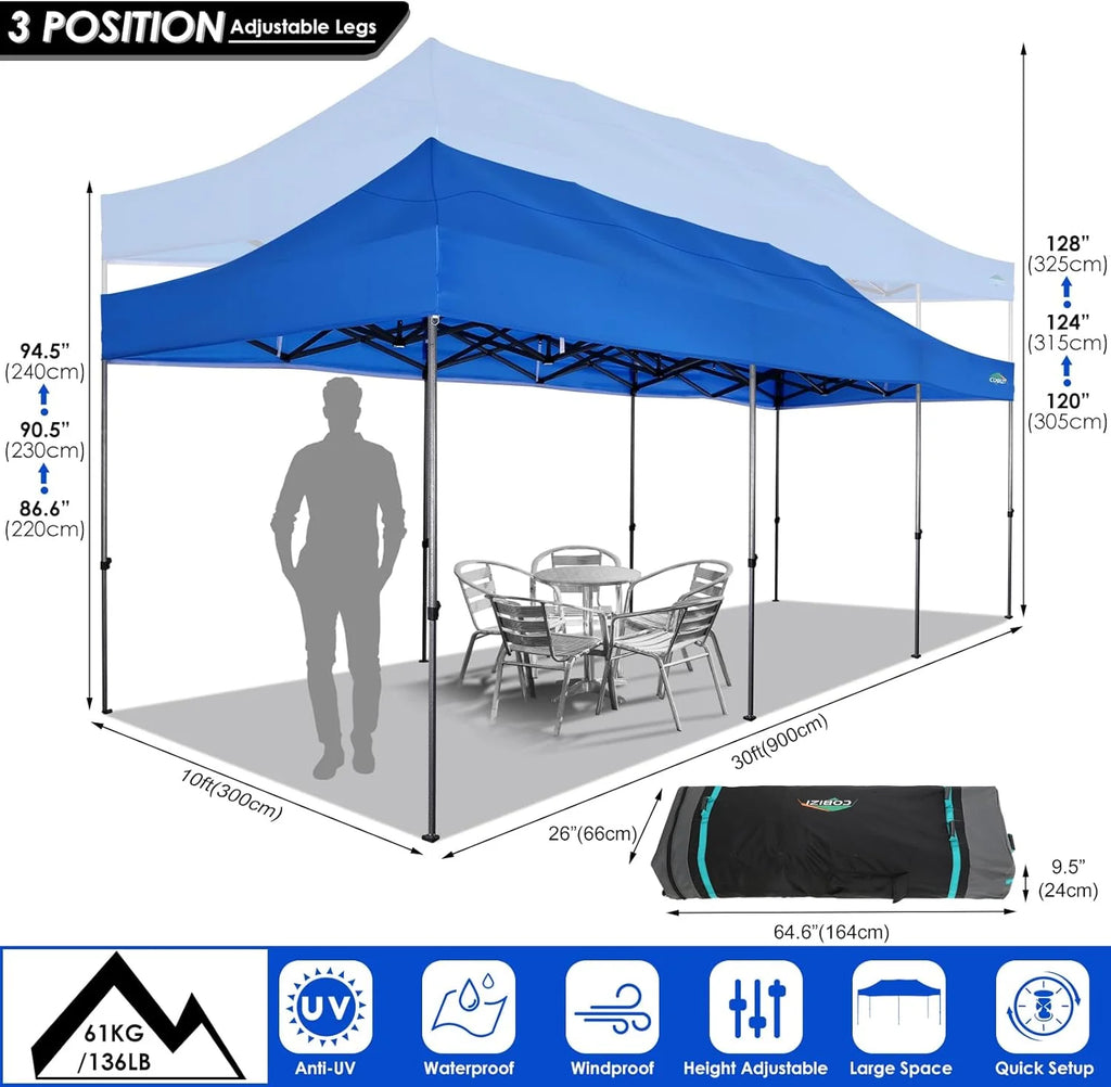 COBIZI 10x20 Heavy Duty Pop up Canopy Tent with 6 sidewalls Easy Up Commercial Outdoor Canopy Wedding Party Tents for Parties All Season Wind & Waterproof Gazebo with Roller Bag,Black(Frame Thickened)