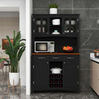 Wood Buffet Hutch Cabinet Kitchen Hutch Sideboard Kitchenware Server with 3 Large Drawers & 9 Wine Grids