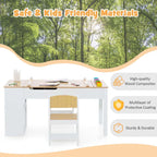 2-in-1 Kids Art Table Chair Set for Drawing Writing, Toddler Craft Play Wood Activity Desk w/2 Chairs Paper Roll Storage Canvas Bins