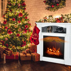 32" Electric Fireplace Mantel, Freestanding Wooden Surround Firebox with 1400W Fireplace Heater, Remote, Thermostat, 6H Timer