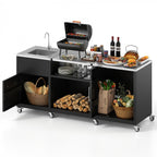 Outdoor Grill Table with Sink and Drainage Heavy Duty Metal Grill Cart