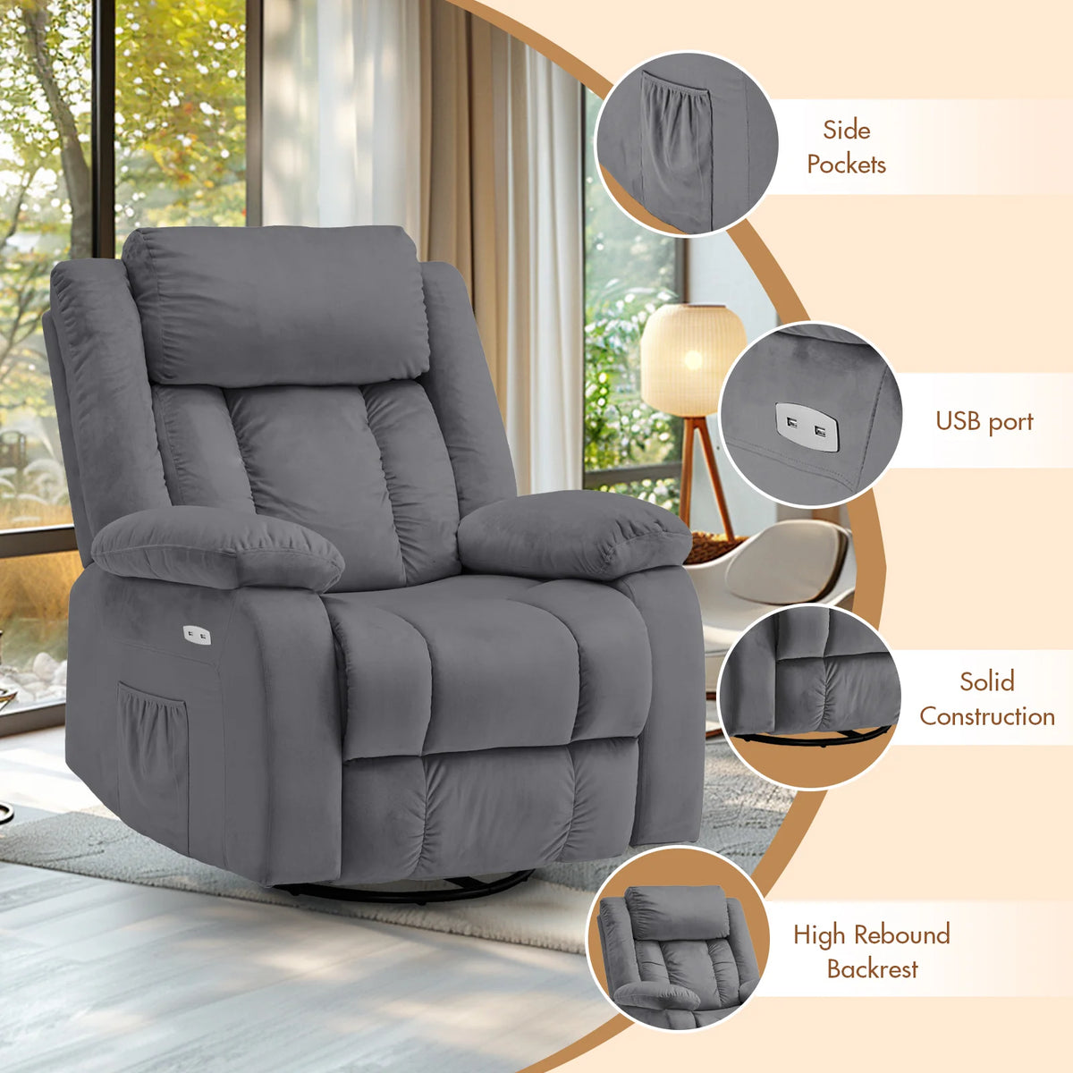 360?? Swivel Heated Recliner Massage Chair
