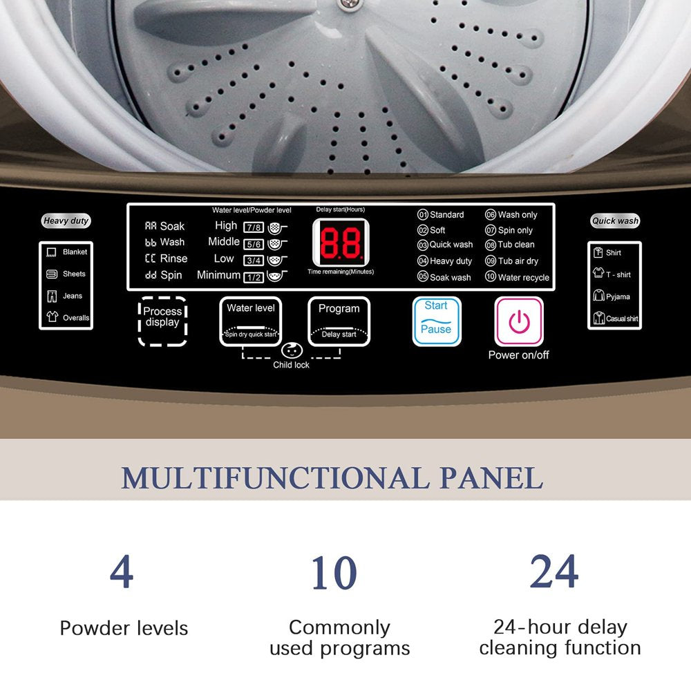 Portable Washing Machine, 17.7 Lbs Capacity, Full Automatic, Coffee Gold, Compact for Apartments