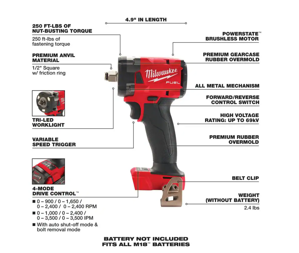 2855-20 M18  GEN-3 18V Lithium-Ion Brushless Cordless 1/2 in. Compact Impact Wrench with Friction Ring (Tool-Only)