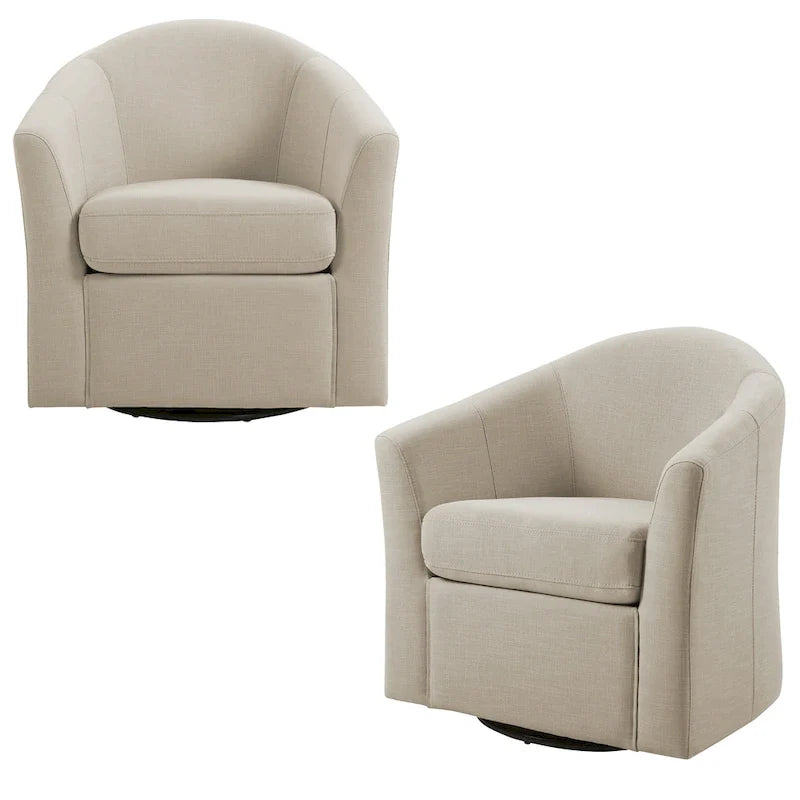 Set of 2 Modern Upholstered Swivel Barrel Chair Living Room Accent Chair