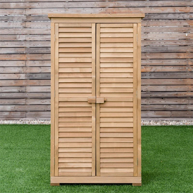 63" Wooden Outdoor Storage Shed Garden Tool Cabinet Waterproof Portable Shed with Latch Detachable Shelves