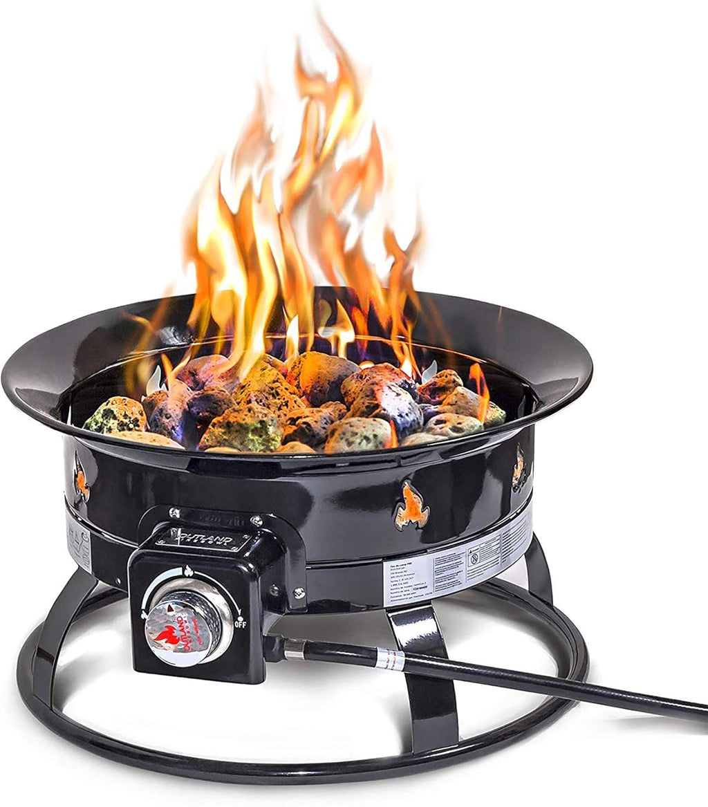 Outland Living Portable Propane Fire Pit, 19-inch, 58,000 BTU with Fire Pit Cover & Carry Kit, Smokeless Gas Firebowl | Perfect for Camping, Patio, Backyard, Tailgating, Deck, RV| Black 893 Deluxe