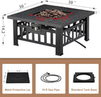 VECELO Propane Fire Pit, 30 Inch Outdoor Gas Fire Table, 50,000 BTU Square Firepit with Lid and Lava Rock, Adjustable Flame Steel Fire Table for Outdoor, Patio, Backyard, Party, Black