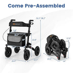 2-in-1 Folding Rolling Rollator Walker with Seat, 9" All-Terrain Pneumatic Tires & Height Adjustment, Aluminum Mobility Walking Aid for Seniors