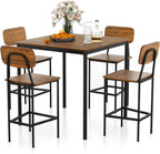 Giantex 5-Piece Dining Bar Table Set, 4 Person Kitchen Breakfast Table Set with Steel Frame , Walnut