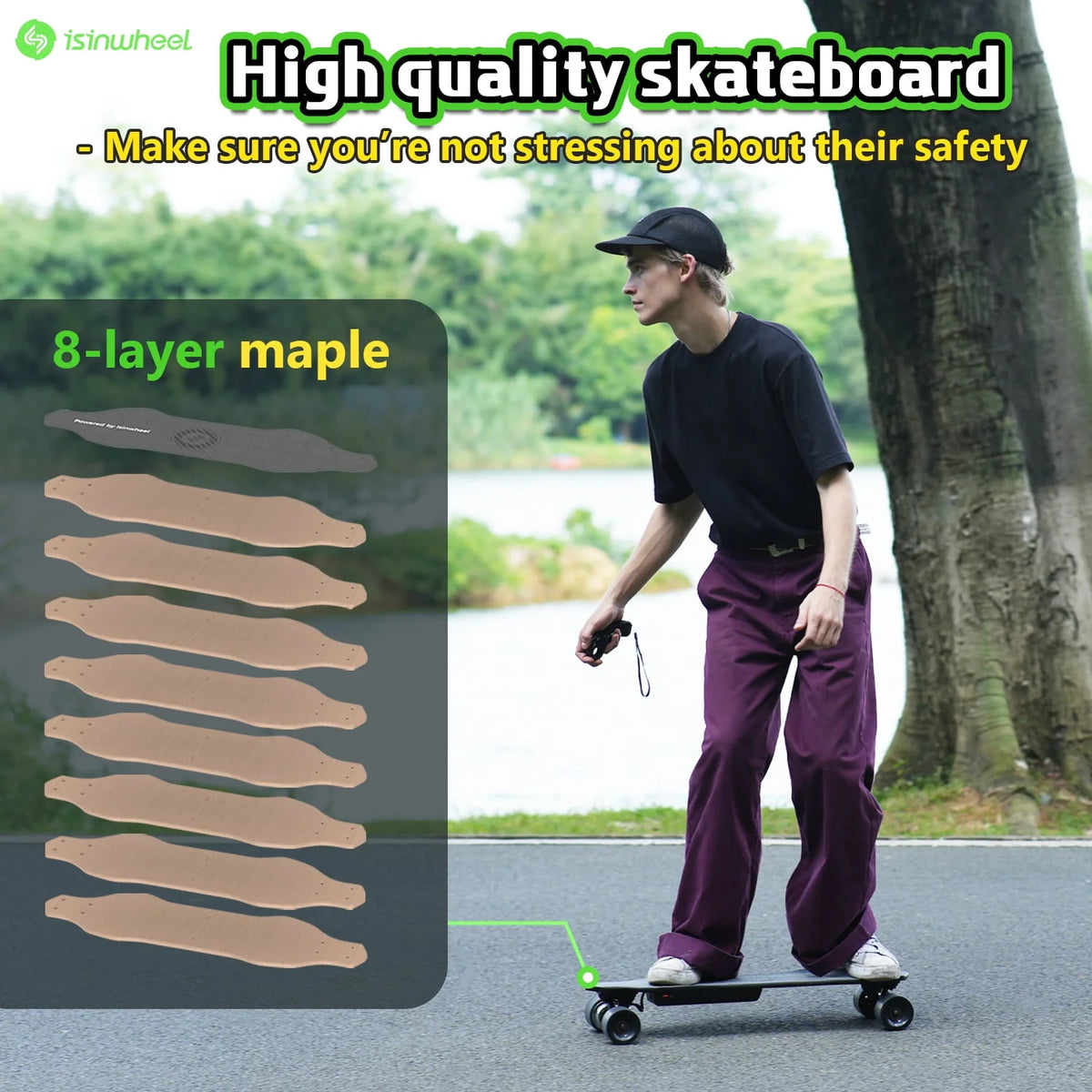isinwheel V6 Electric Skateboard with Remote, 450W Brushless Motor, 12Mph Top Speed, Electric Longboard for Adults ＆Teens