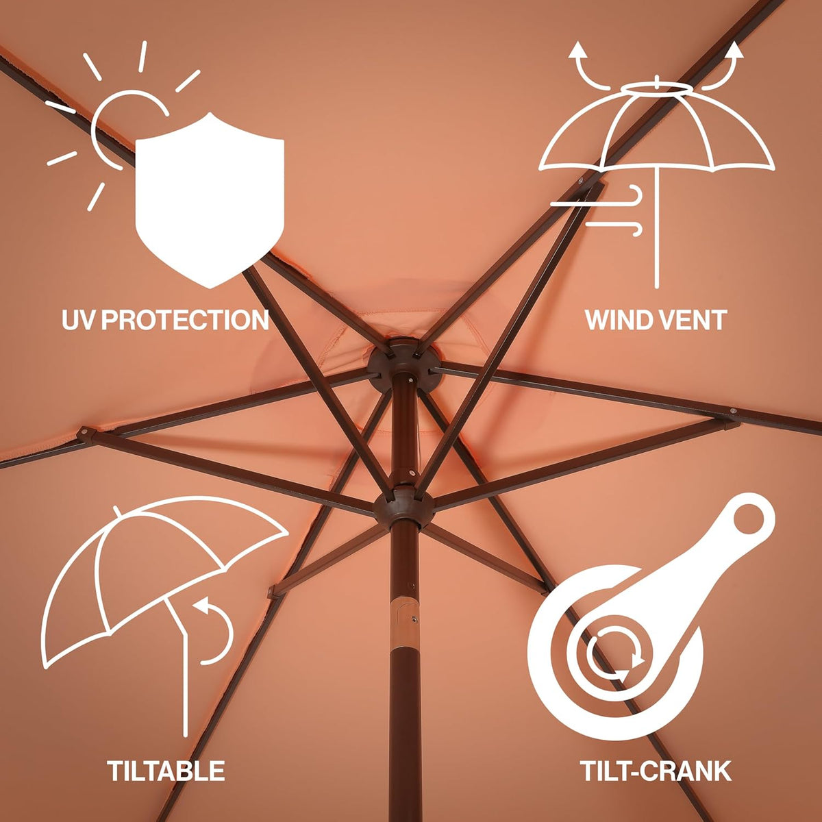 JONATHAN Y UMB1001 Collins 9 ft. Classic Cottage Tassel Market Patio Umbrella with Auto-Tilt  Crank  Wind Vent and UV Protection