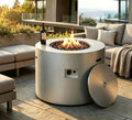 32 Inch Round Propane Fire Pit Table �C 50,000 BTU Outdoor Gas Fire Table for Patio, Deck, Backyard, CSA Certified, Alloy Steel with Waterproof Cover, Lava Rocks & Lid, Gray