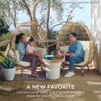 Ivory Wicker Egg Chair, Oversized Indoor Lounger, 440lb Capacity, Bohemian Style, Steel Frame, Cushions Included