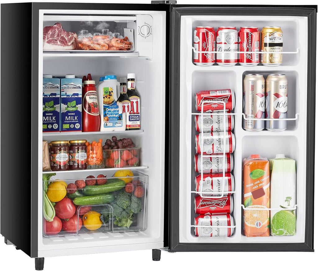 Sweetcrispy 3.2 Cu.Ft Mini Fridge with Freezer Small Refrigerator Single Door Adjustable Thermostat Energy-efficient Low Noise, Compact Fridge for Bedroom, Office, Dorm (Black)