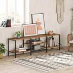 TV Stand with Power Outlets to 75 Inches, TV Console Table with Open Storage Shelves Cabinet, Industrial Media Entertainment Center for Living Room Bedroom, Rustic Brown and Black BF60DS01