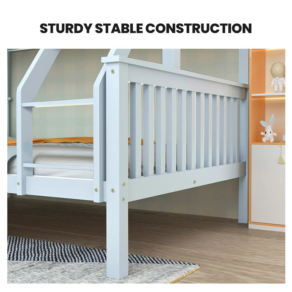 Kingston Slumber Single Over Double Wooden Bunk Bed Frame, Triple Solid Pine 2-in-1 Modular Design, Converts to 2 Beds, For Kids, White