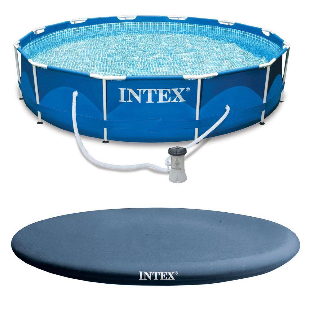 28026E + 28211EH 12 ft. x 30 in. Metal Frame Round Swimming Pool with Filter Pump and 13 ft. Pool Cover