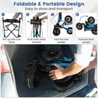 2-in-1 Folding Rolling Rollator Walker with Seat, 9" All-Terrain Pneumatic Tires & Height Adjustment, Aluminum Mobility Walking Aid for Seniors