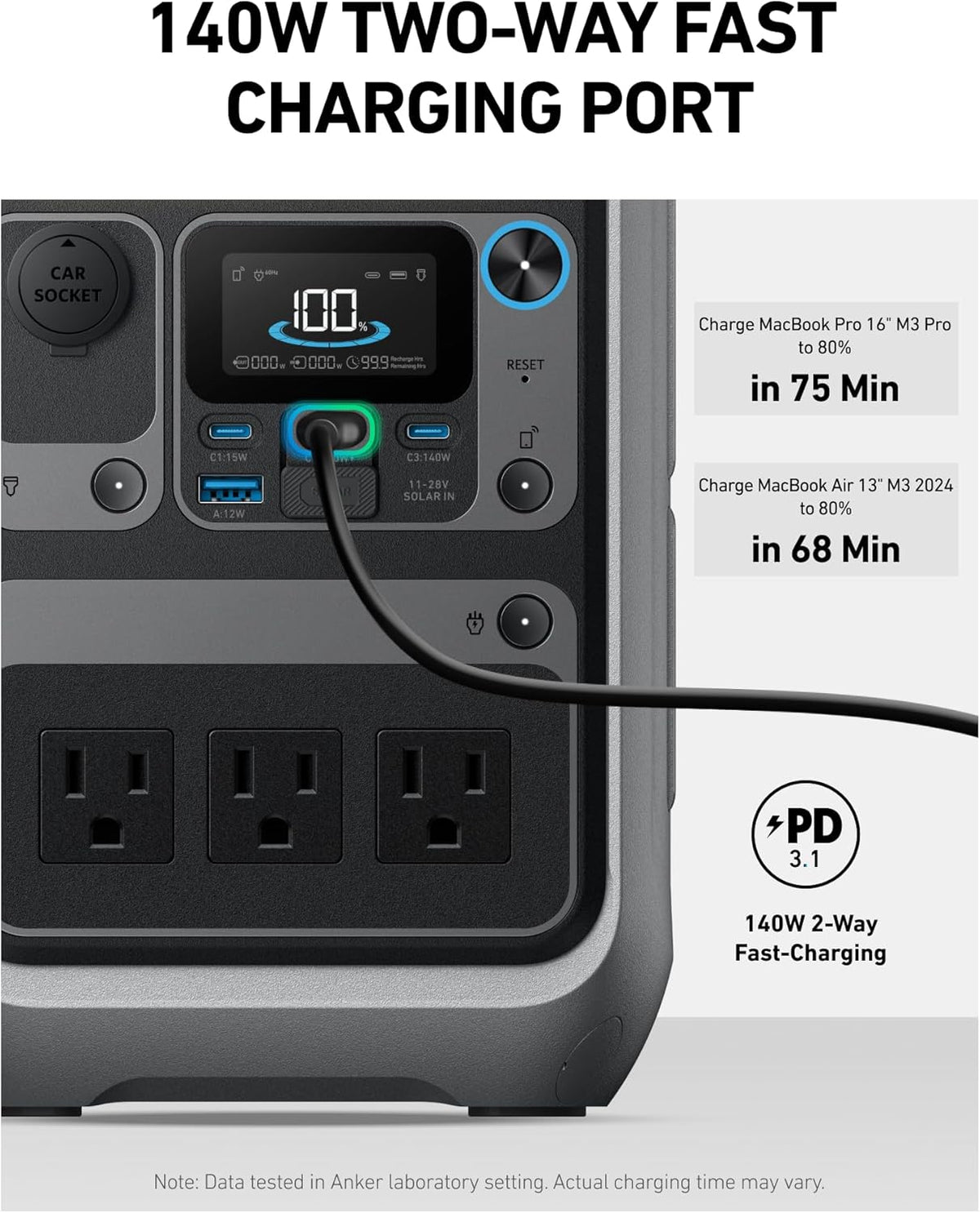 Anker Portable Power Station SOLIX C300  288Wh LiFePO4 Battery  300W (600W Surge) Solar Generator  140W Two-Way Fast Charging  for Outdoor Camping  Traveling  and Emergencies (Solar Panel Optional)