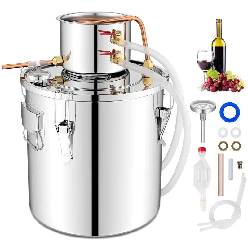 5/10 Gal 2 Pots Alcohol Still Home Brewing Kit, 40L Stainless Steel Water Alcohol Distiller, Wine Making Kit for Whiskey Brandy Beer
