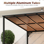 Wall-Mounted Patio Gazebo Large Outdoor Hardtop Pergola with Sloped Polycarbonate Roof