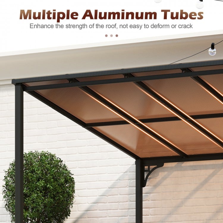 Wall-Mounted Patio Gazebo Large Outdoor Hardtop Pergola with Sloped Polycarbonate Roof