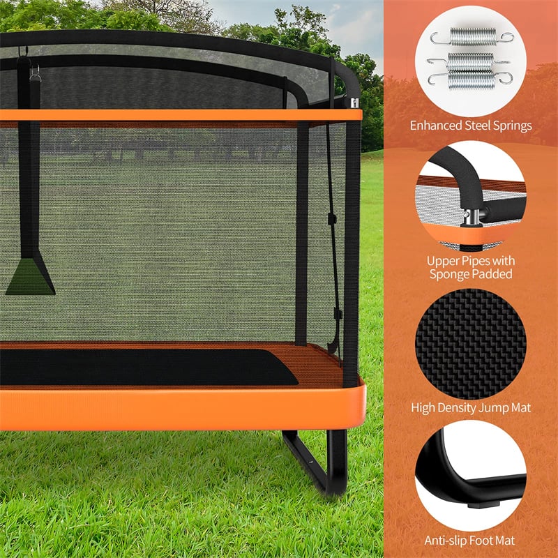 6FT Kids Trampoline with Swing, Safety Enclosure, ASTM Approved Rectangle Recreational Trampoline for 3-8 Years Indoor/Outdoor, Max Load 220lbs
