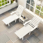 Outdoor Chaise Lounge Chair with 4-Position Backrest & Cup Holder, Weatherproof HDPE Reclining Patio Chair for Poolside, Backyard, Garden