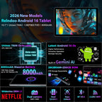 2026 Gemini AI Android 16 Tablet, 10 inch Tablet with Keyboard, 26GB+256GB (2TB Expand), 2-in-1 Tablets with 8-Core, 5G WiFi, 8000mAh, GMS, GPS, Electronic Tablets PC with Mouse, Case, Stylus (Silver)