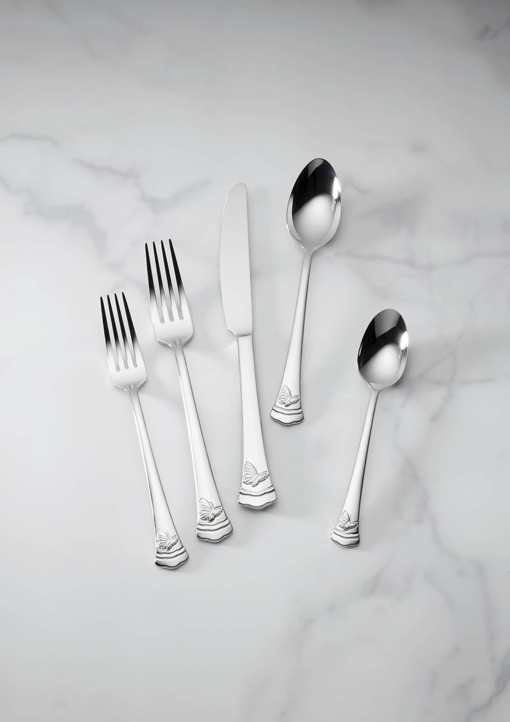 Lenox Silverware Set, Butterfly Meadow II Mirror 65-Piece Flatware Set, Service For 12, 18/10 Stainless Steel, Dishwasher Safe, Cutlery Sets, Utensils Sets, Knives Spoons & Forks (Silver, 65 Pieces)