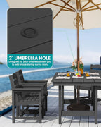 SERWALL 7-Piece Patio Dining Table Sets  Outdoor HDPE Dining Furniture Set with Umbrella Hole Cut-Out Table and 6 Chairs  Black
