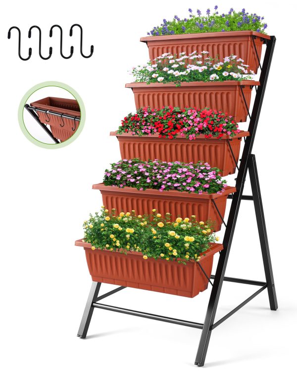 4Ft Planter Box 5-Tiers Vertical Raised Garden Bed with Drain for Patio Vegetables, Flowers Herb, 26  x 22.75  x 44.75