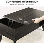 WLIVE Wood Lift Top Coffee Table with Hidden Compartment and Adjustable Storage Shelf