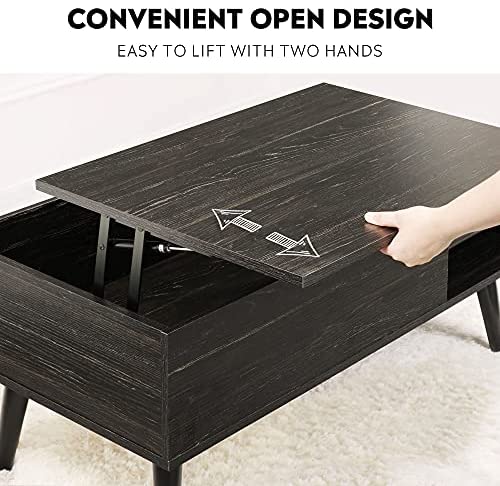 WLIVE Wood Lift Top Coffee Table with Hidden Compartment and Adjustable Storage Shelf