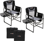 The camping supervisor uses portable folding chairs with side tables and storage bags. These are sturdy and durable, suitable for adults for outdoor use. Each set consists of two (black color)