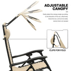 MoNiBloom Zero Gravity Chairs Set of 2, Folding Outdoor Patio Beach Recliner with Canopy Shade & Headrest, Black