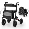 2-in-1 Folding Rolling Rollator Walker with Seat, 9" All-Terrain Pneumatic Tires & Height Adjustment, Aluminum Mobility Walking Aid for Seniors