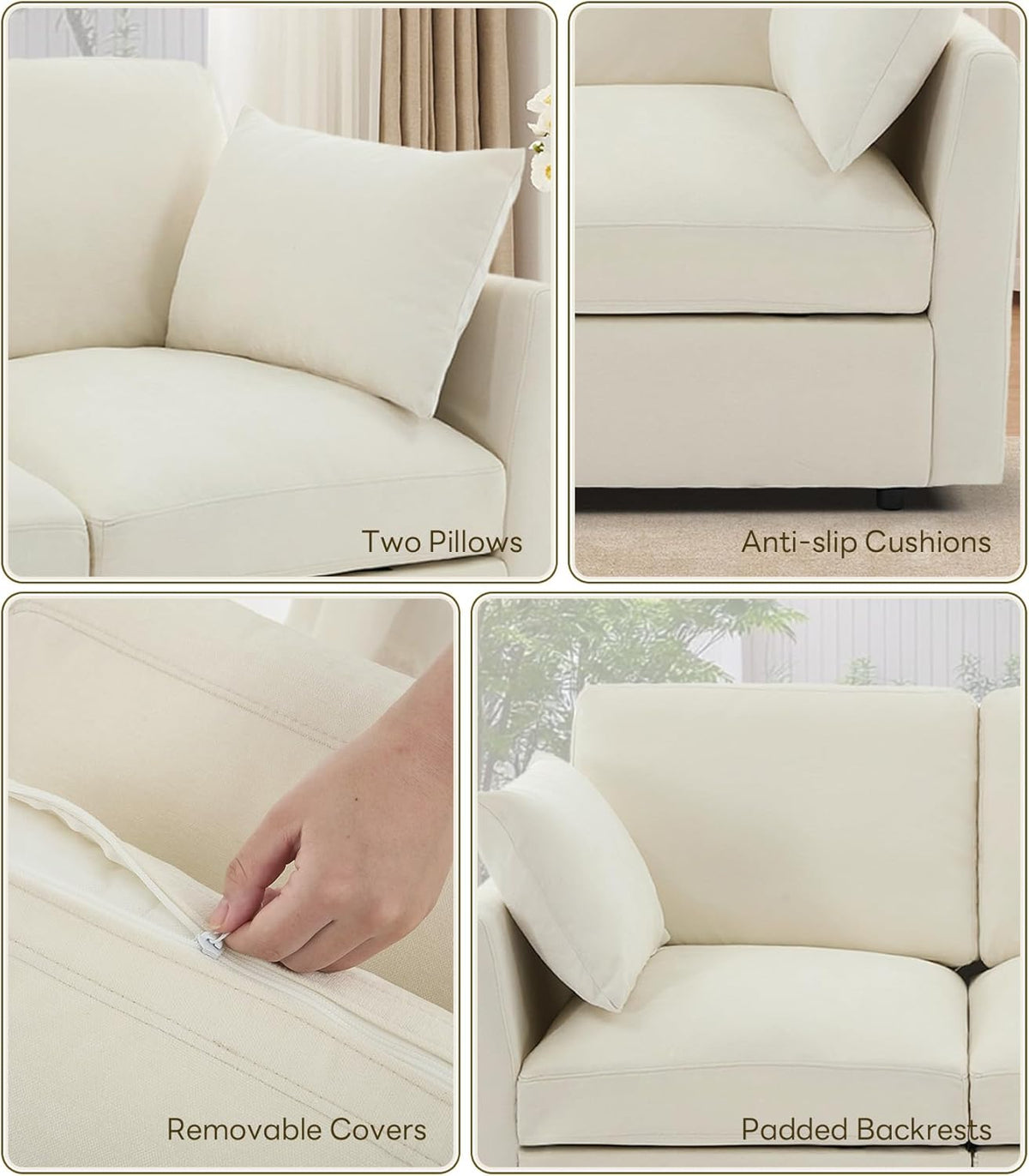 Sectional Cloud Couch for Living Room, Spring Cushion Seating, L Shaped Convertible Modular Sofa with Ottoman, Beige | Movable, Balanced Comfort, Soft-Strong Chenille, Apartment-Friendly
