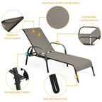 2 Pcs 5-Position Fabric Folding Outdoor Chaise Lounge Chairs, Lightweight Pool Chairs Patio Lawn Recliner Sun Lounger