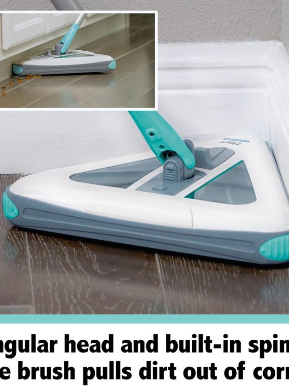 Zippi Sweeper Max- Powerful and Lightweight Sweeper  Perfect for Carpet Hardwood and Tile  Triangular Design Allows for Sweeping in Corners  1000 mAh Rechargeable Battery