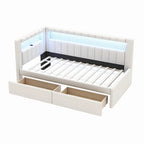 Upholstered Platform Bed with USB Ports & LED Lighting - Full/Twin Size Bed Frame with 2 Storage Drawers - Modern Bedroom