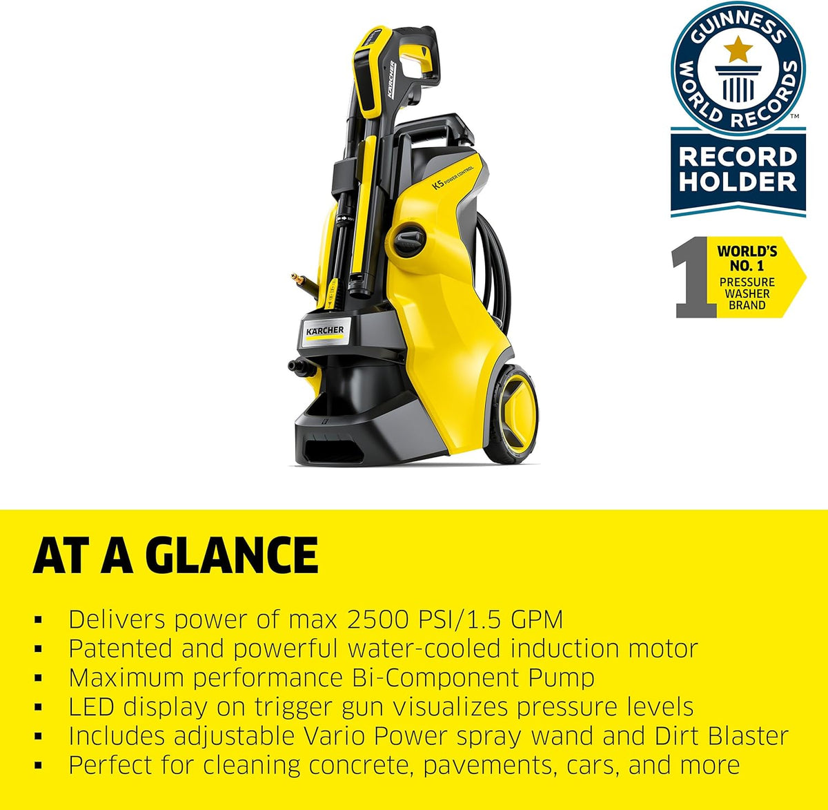 Kärcher Pressure Washer  K5 Power Control  Max 2500 PSI  32 ft. Hose  2 Spray Wands - 1.55 GPM