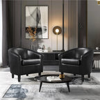 Renwick Faux Leather Barrel Accent Chair for Living Room, Set of 2, Black