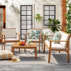 Flamaker Patio Furniture 4 Piece Outdoor Acacia Wood Patio Conversation Sofa Set with Table & Cushions Porch Furniture for Deck  Balcony  Backyard
