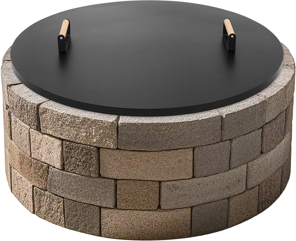 1MORE Fire Pit Lid Round 38" - Metal Firepits Cover with Wooden Handles for Patio Firepits,Rust Resistant 1.5mm Fire Pits Metal Lid, Firepits Accessory, Fire Pits Cover Round, All-season Protective