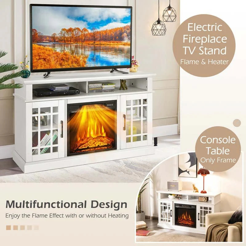48" TV Console with 18" Fireplace Insert, Fireplace TV Stand for TVs up to 50 Inches, 1400W Electric Fireplace Heater